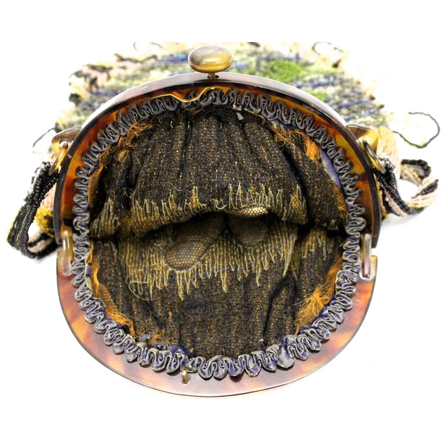 Stunning Antique Vintage Beaded Bag 1920s Bluebirds of Happiness Motif Celluloid Frame Worthy of Miss Fisher