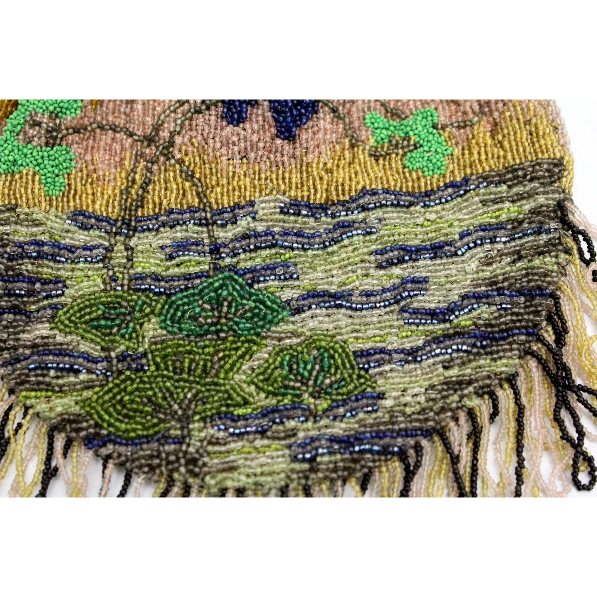 Stunning Antique Vintage Beaded Bag 1920s Bluebirds of Happiness Motif Celluloid Frame Worthy of Miss Fisher