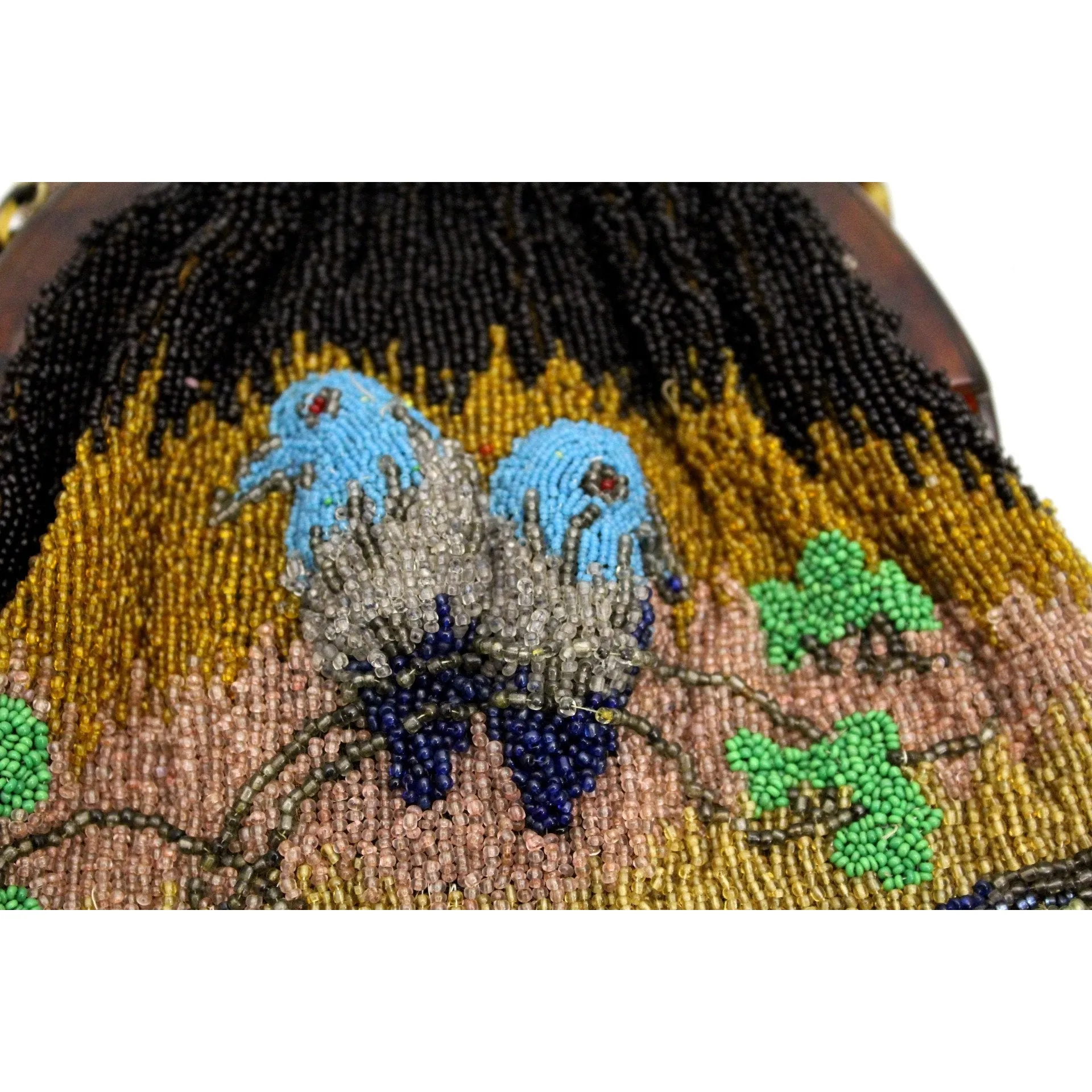 Stunning Antique Vintage Beaded Bag 1920s Bluebirds of Happiness Motif Celluloid Frame Worthy of Miss Fisher