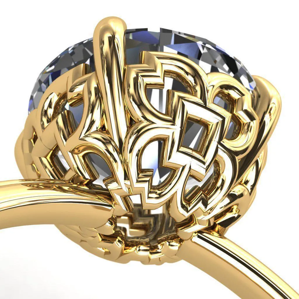 Sunbeam Caligraphy Round Center Stone Engagement Ring