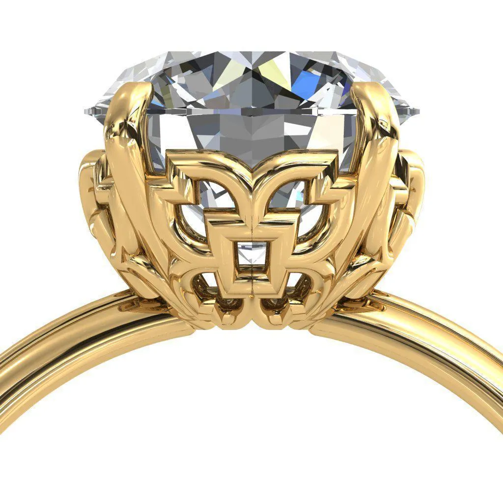 Sunbeam Caligraphy Round Center Stone Engagement Ring