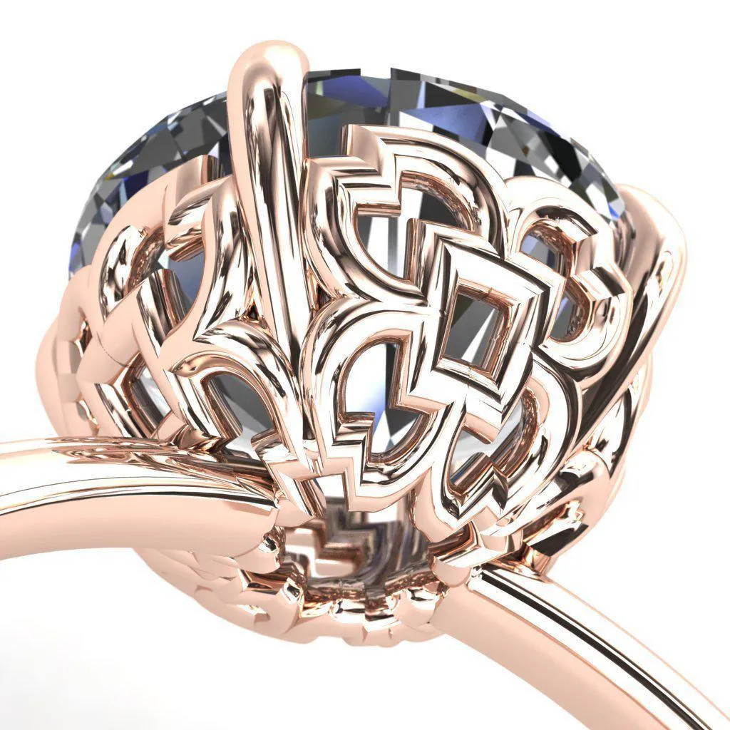 Sunbeam Caligraphy Round Center Stone Engagement Ring
