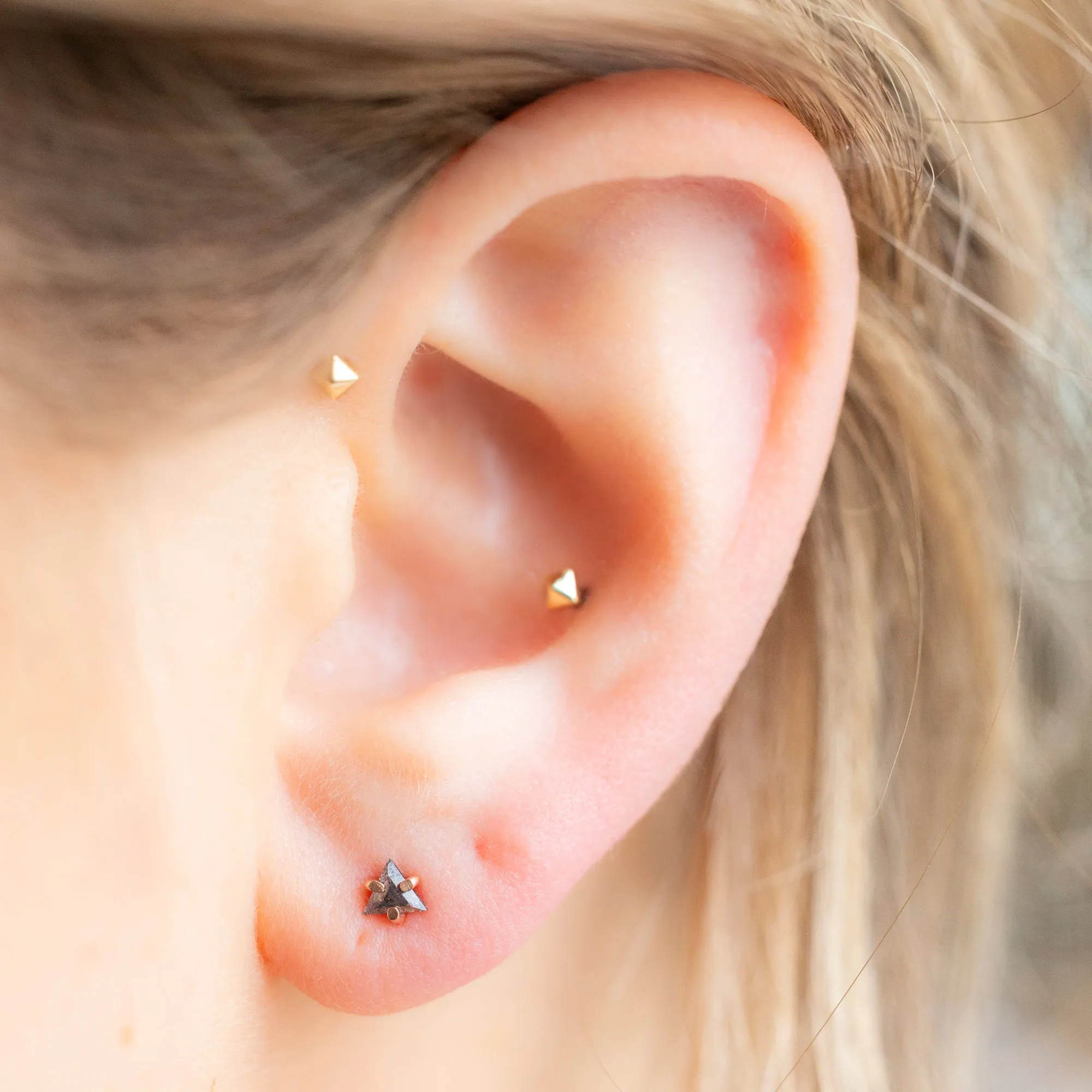 The Black Diamond Trillion Stud Earrings | 14K Yellow Gold