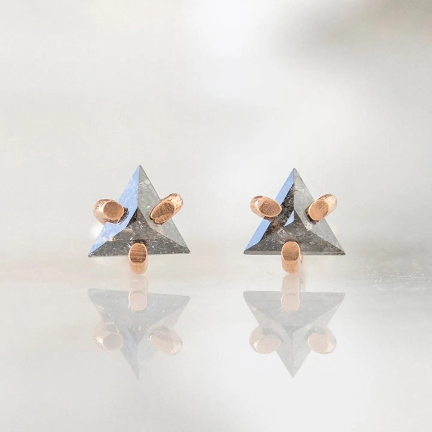 The Black Diamond Trillion Stud Earrings | 14K Yellow Gold