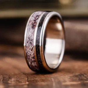 The Orion | Men's Gold Wedding Band with Meteorite & Elk Antler
