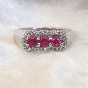 Three Ruby and Diamond Ring in 18K White Gold