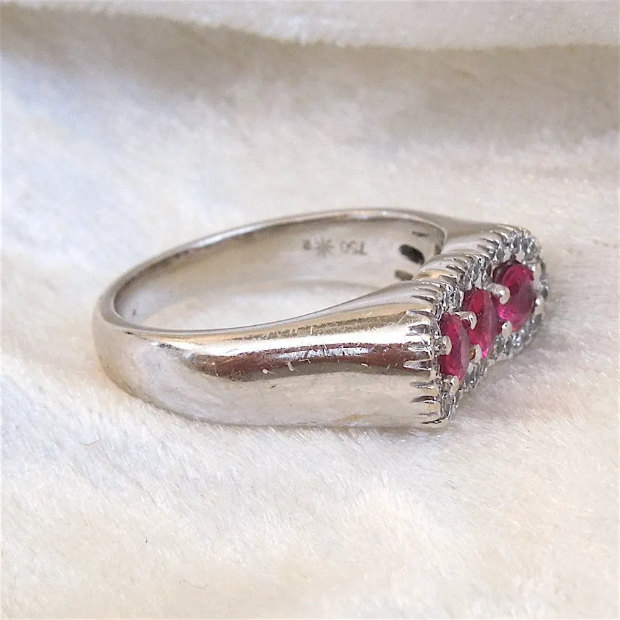 Three Ruby and Diamond Ring in 18K White Gold