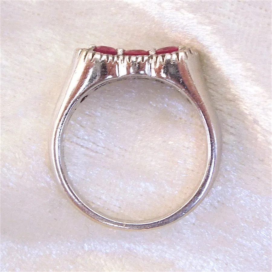 Three Ruby and Diamond Ring in 18K White Gold