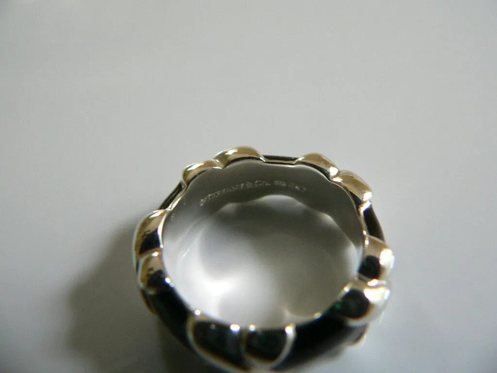 Tiffany & Co Black Enamel Signature X Ring Silver Band Sz 4.5 Gift Love Pendant