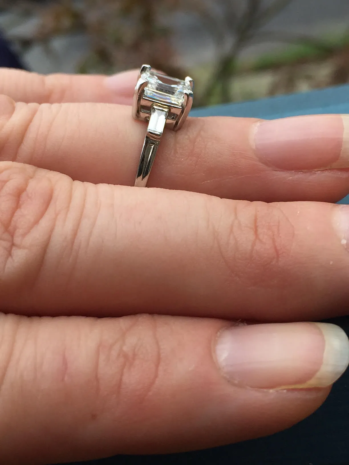 Tiffany & Co. Emerald Cut Diamond Palladium Engagement Ring