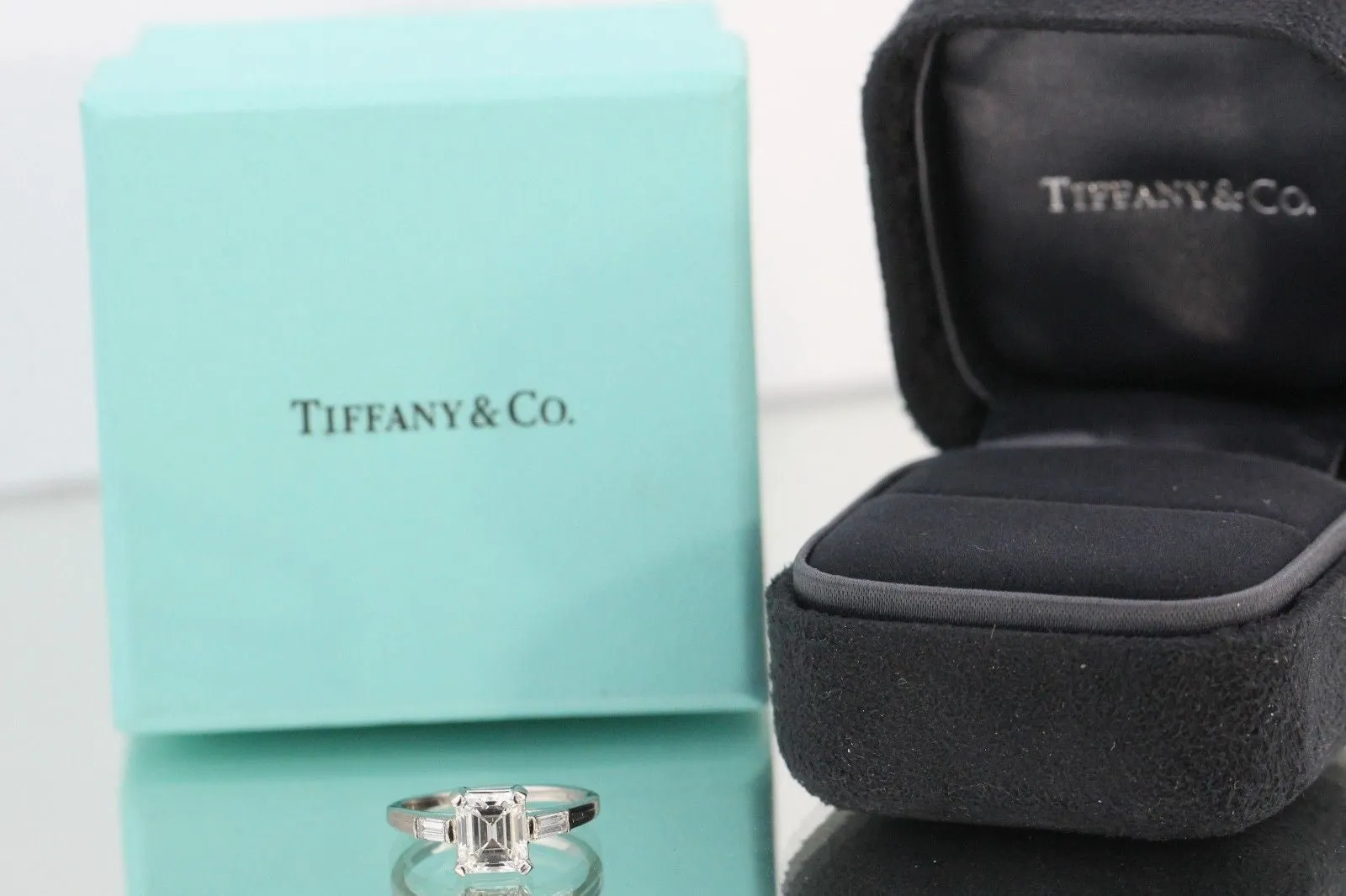 Tiffany & Co. Emerald Cut Diamond Palladium Engagement Ring