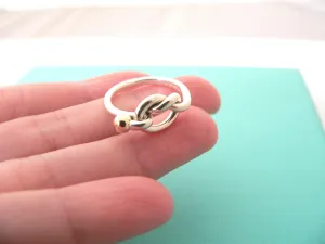 Tiffany & Co Silver 18K Gold Love Knot Ring Band Sz 5.75 Gift love Statement