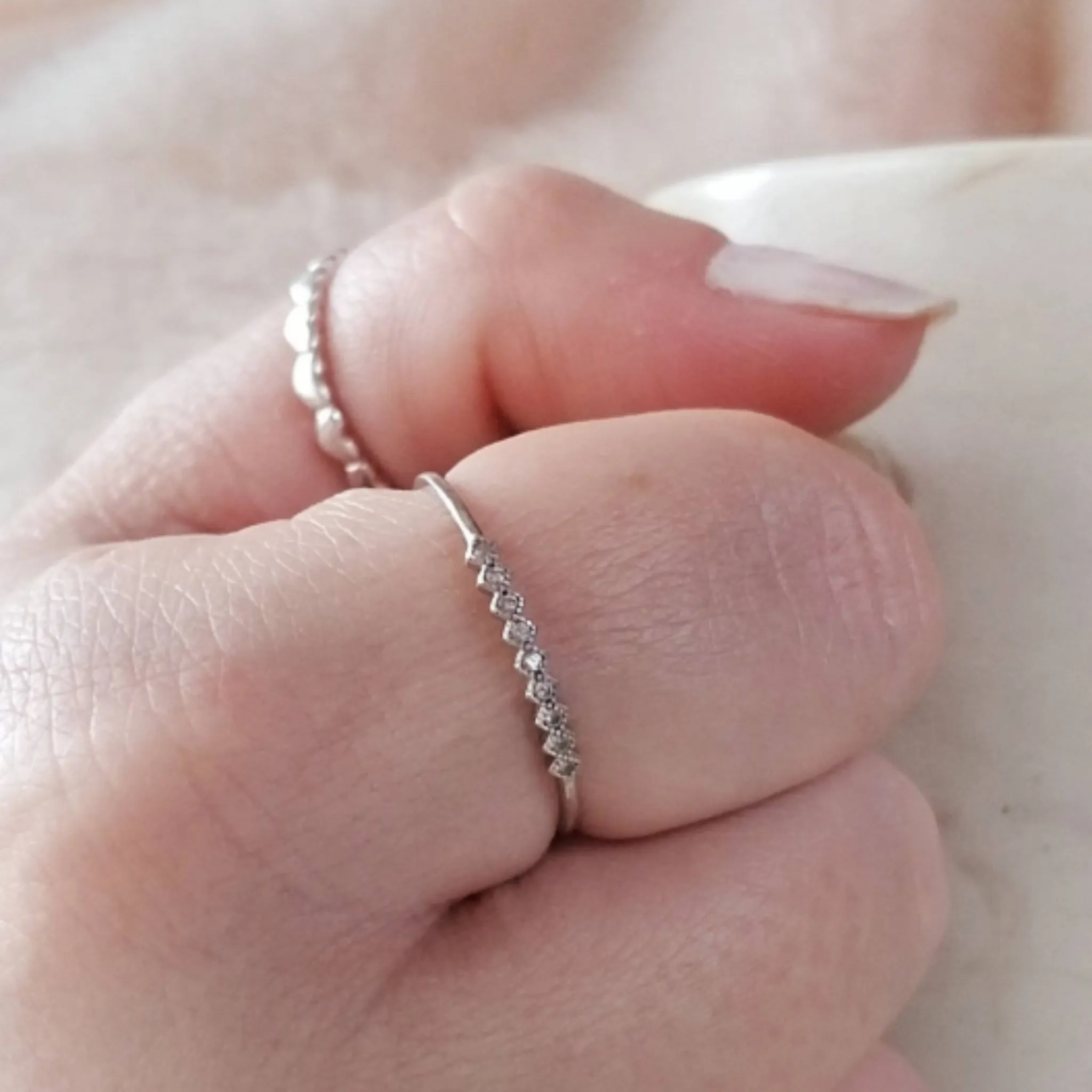 Tiny CZ Diamond Shape Stacking Ring - Sterling Silver