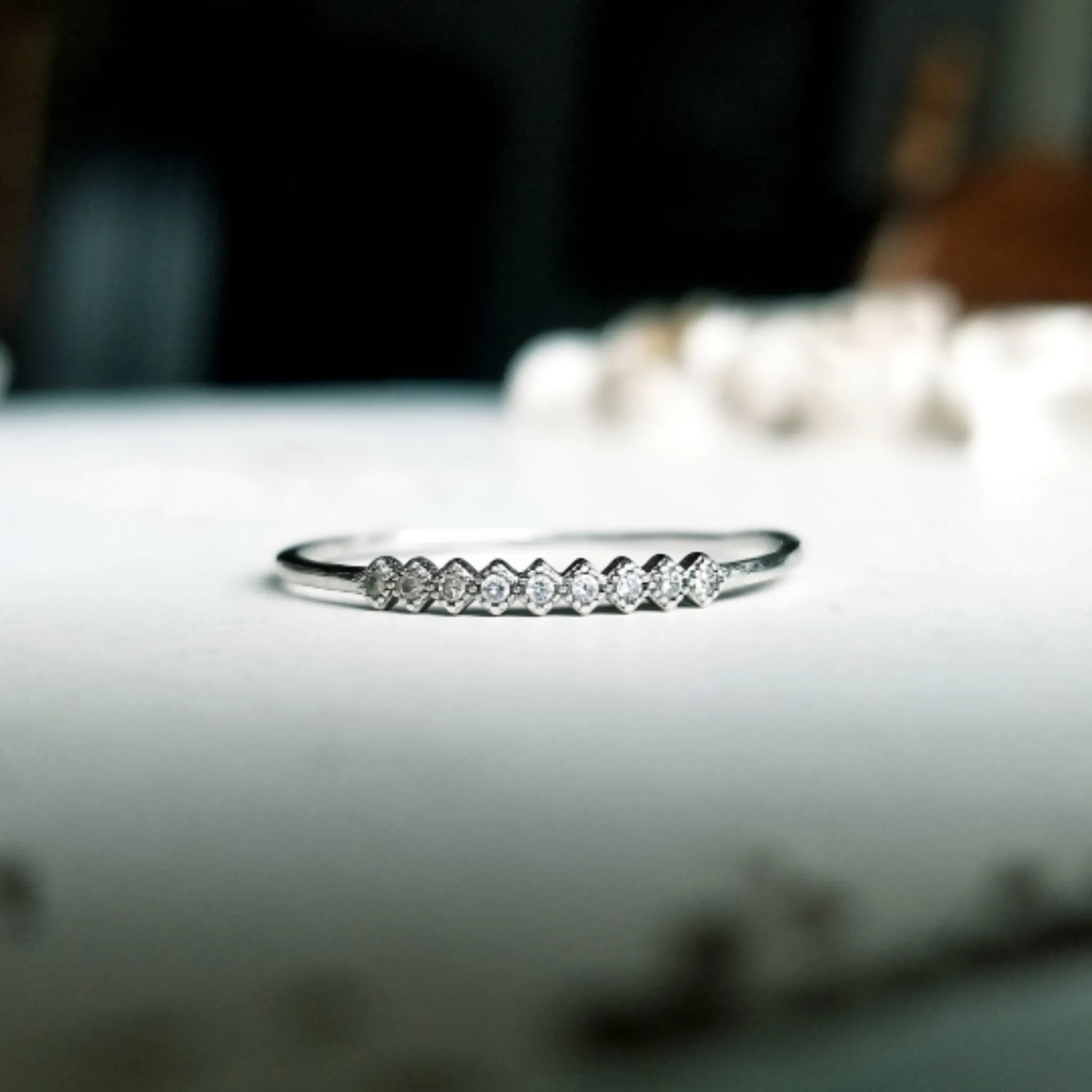 Tiny CZ Diamond Shape Stacking Ring - Sterling Silver