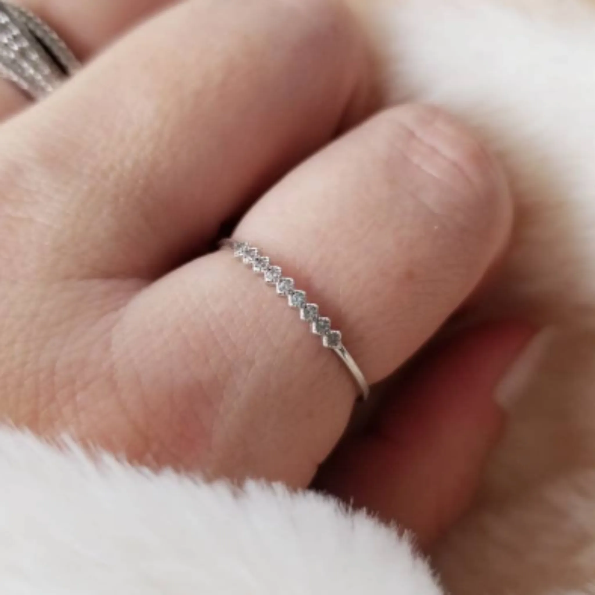 Tiny CZ Diamond Shape Stacking Ring - Sterling Silver