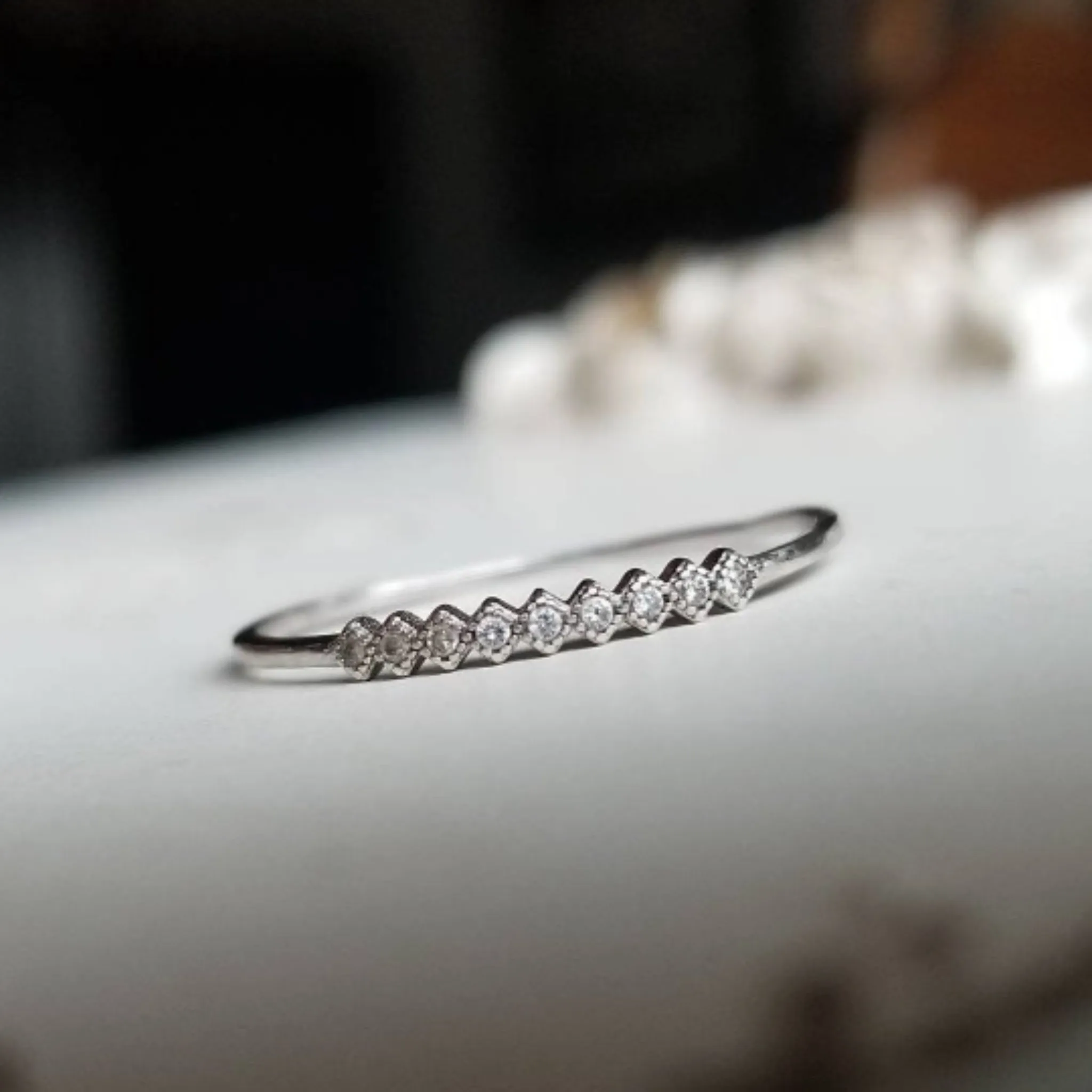 Tiny CZ Diamond Shape Stacking Ring - Sterling Silver