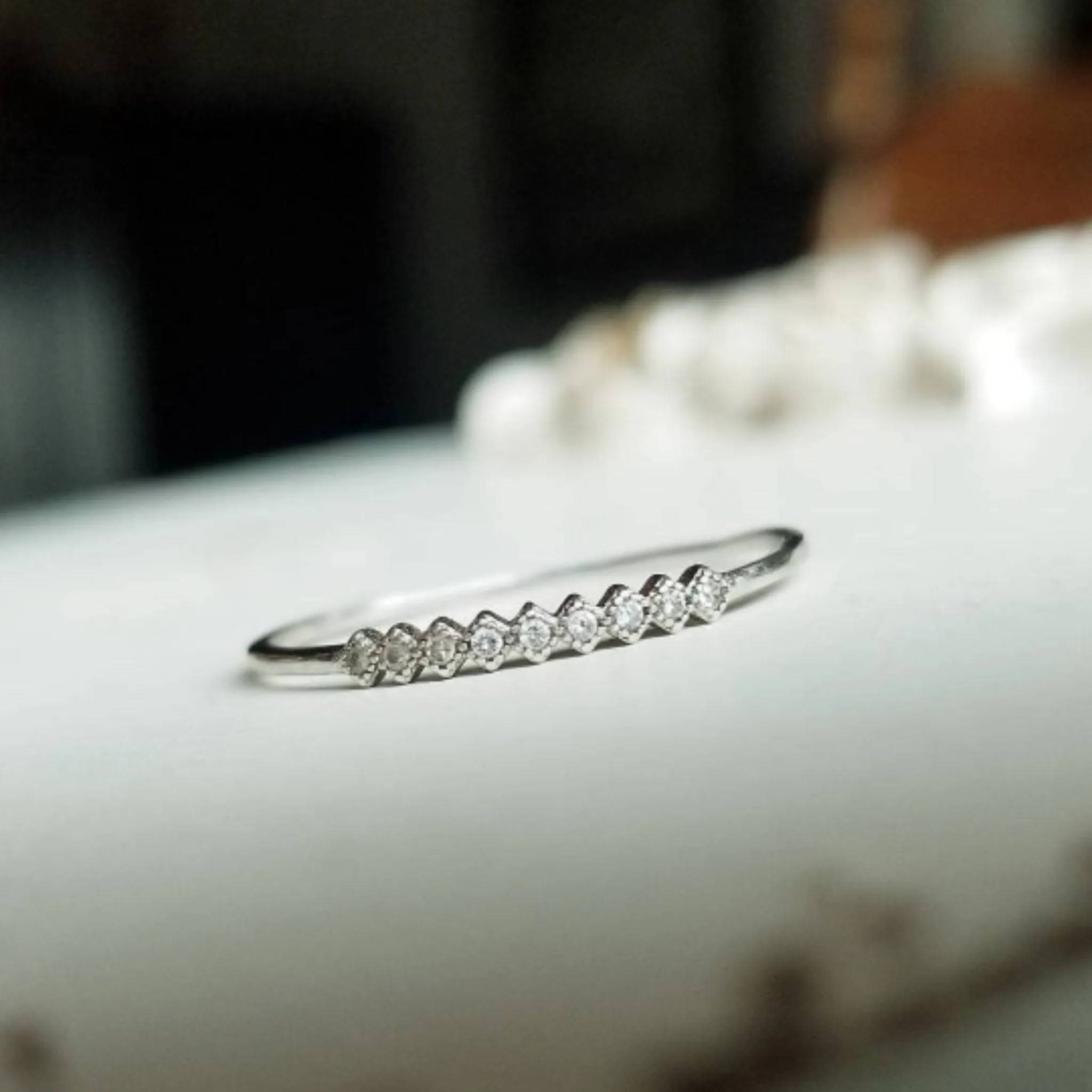 Tiny CZ Diamond Shape Stacking Ring - Sterling Silver