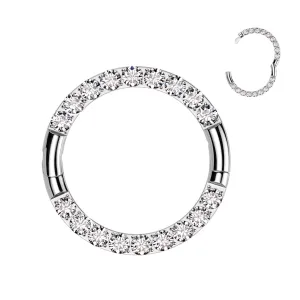 Titanium Forward Facing CZ Hinged Half Closure Segment Hoop Ring Cartilage