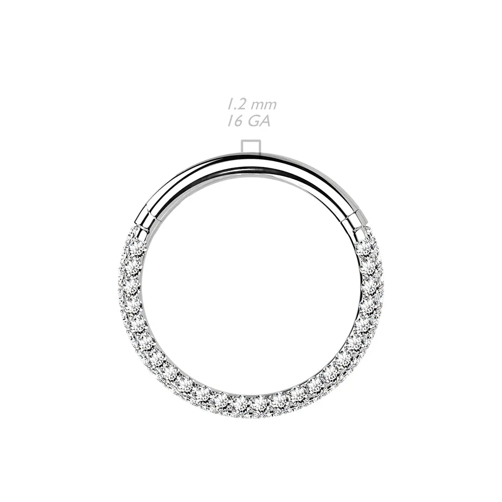 Titanium Hinged Segment Hoop Ring 3 Paved CZ For Nose Septum Cartilage
