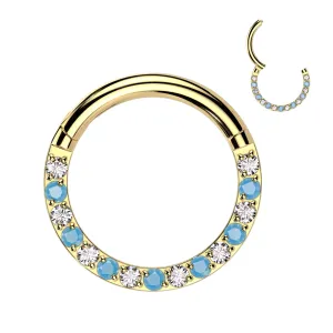 Titanium Hinged Segment Hoop Ring Facing CZ Turquoise For Nose Septum