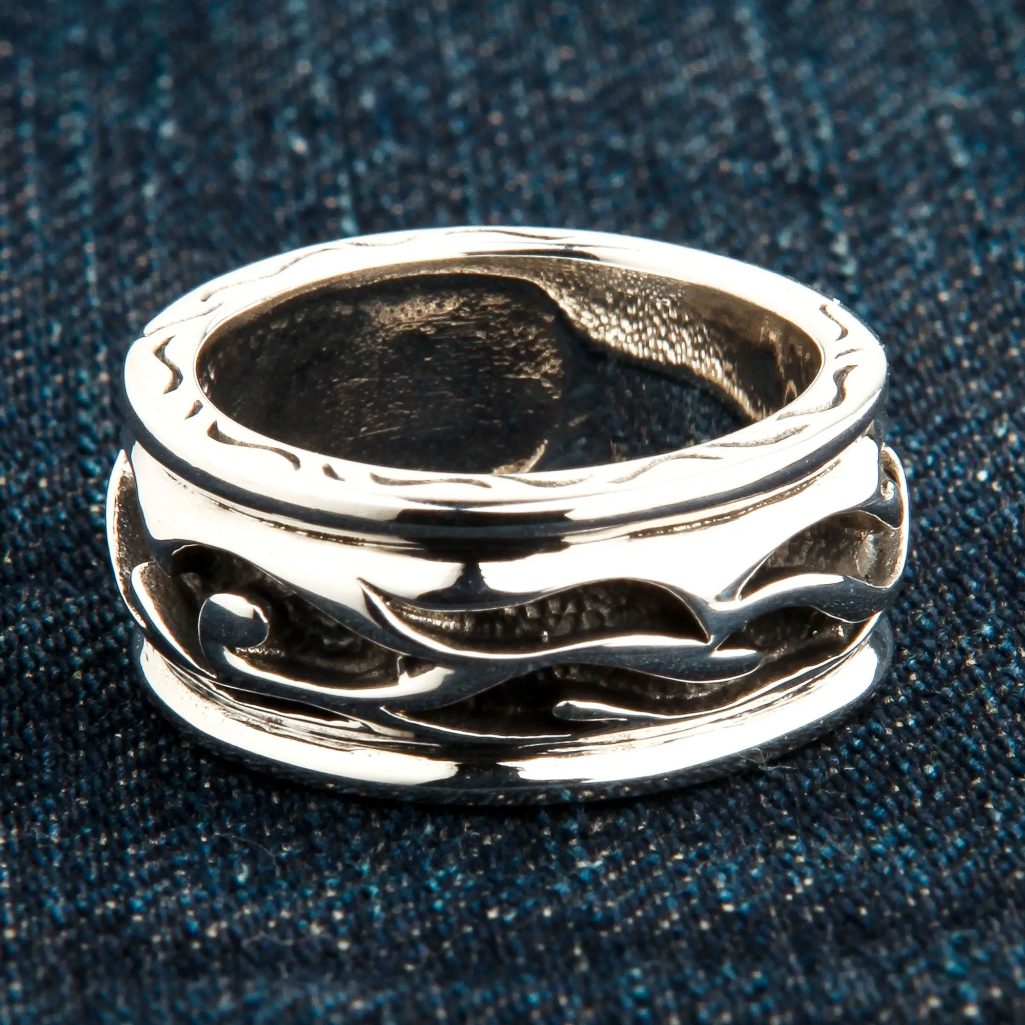 Tribal Sterling Silver Mens Band Ring