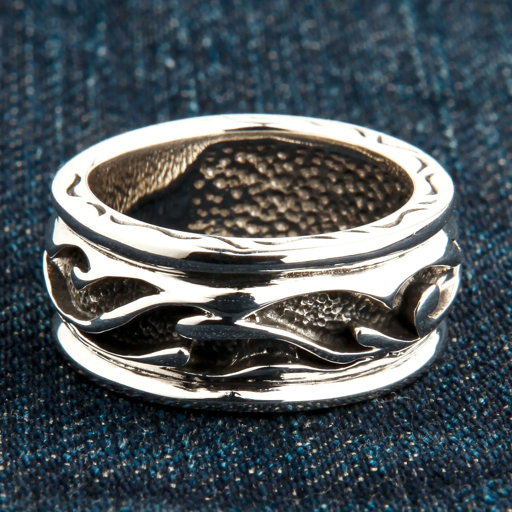Tribal Sterling Silver Mens Band Ring