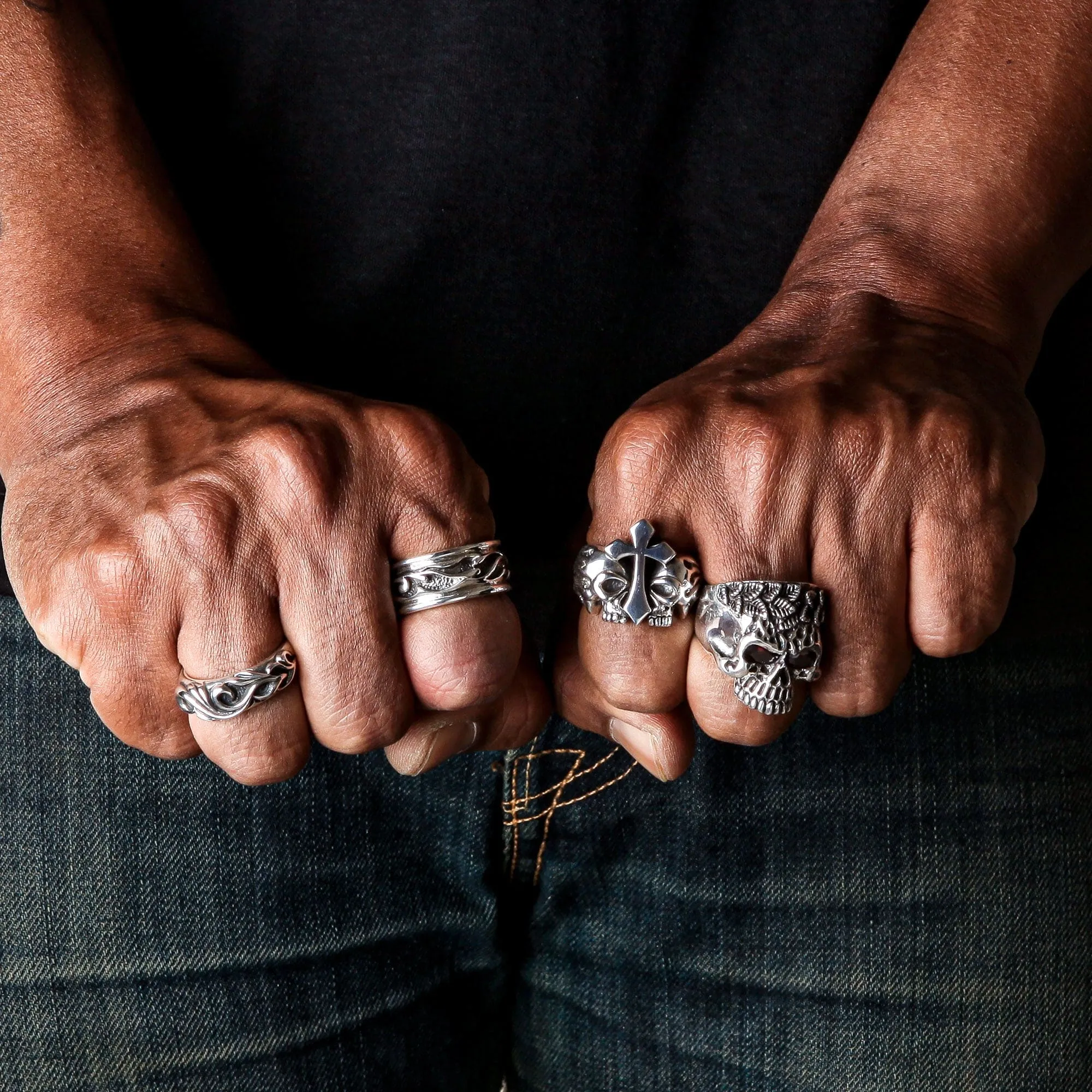 Tribal Sterling Silver Mens Band Ring