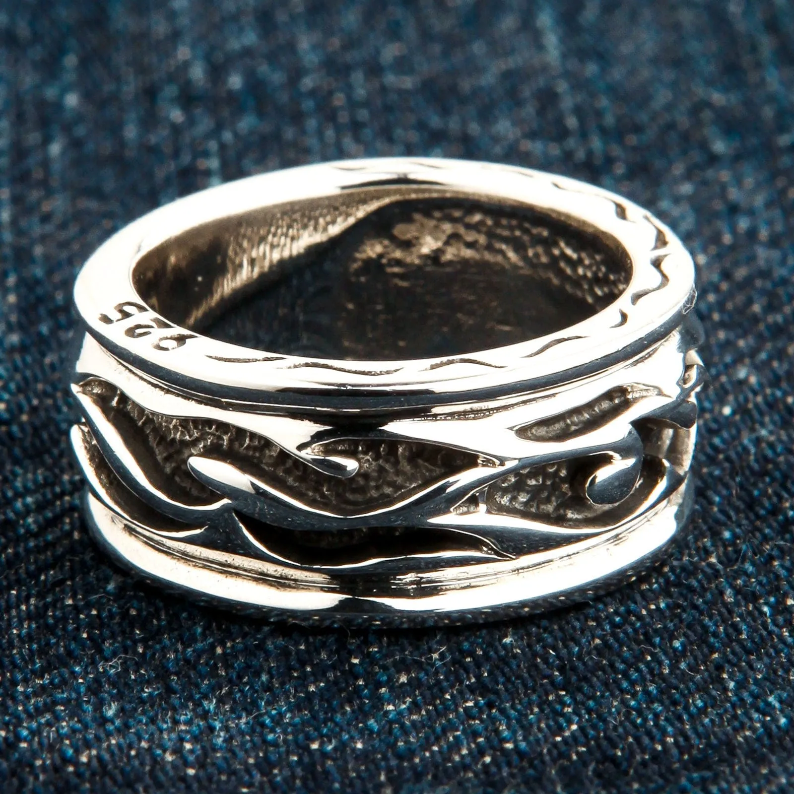 Tribal Sterling Silver Mens Band Ring