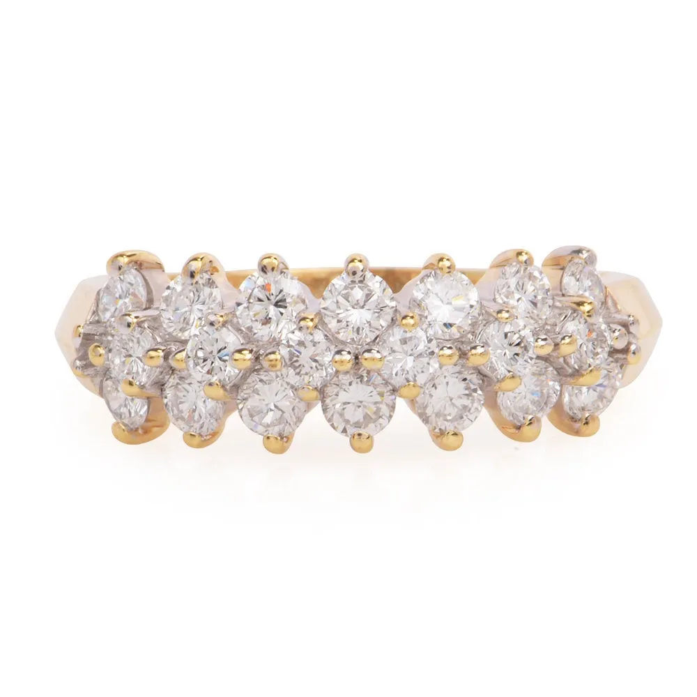 Triple Row Diamond Band in 14K Yellow Gold