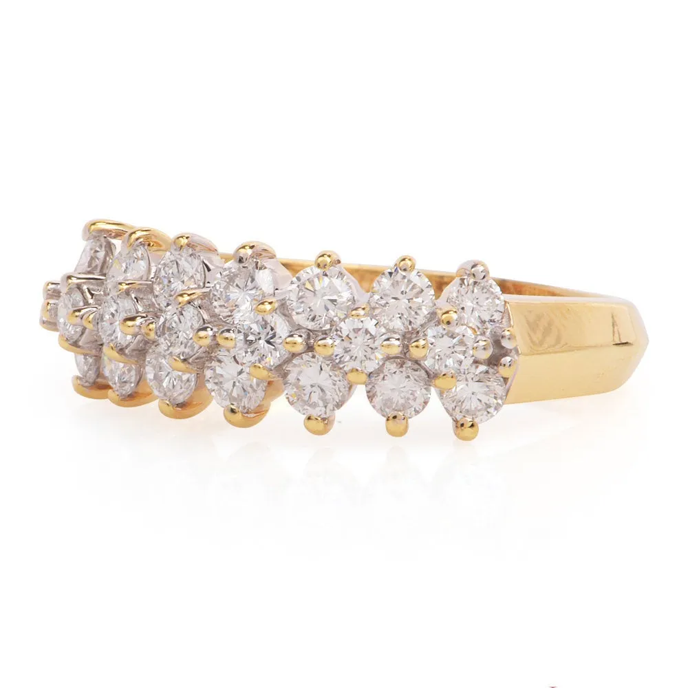 Triple Row Diamond Band in 14K Yellow Gold