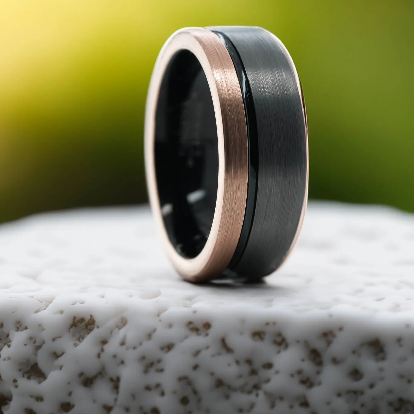 Two-Tone Brushed Silver & Rose Gold / Black Stripe & Interior - 8mm