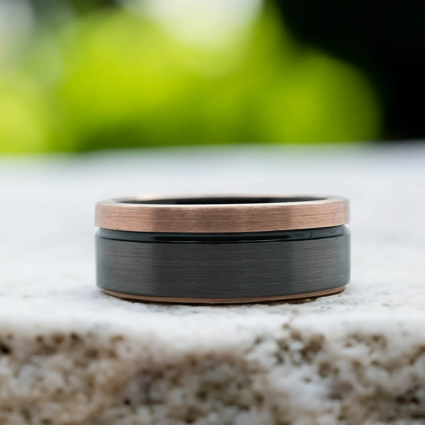 Two-Tone Brushed Silver & Rose Gold / Black Stripe & Interior - 8mm