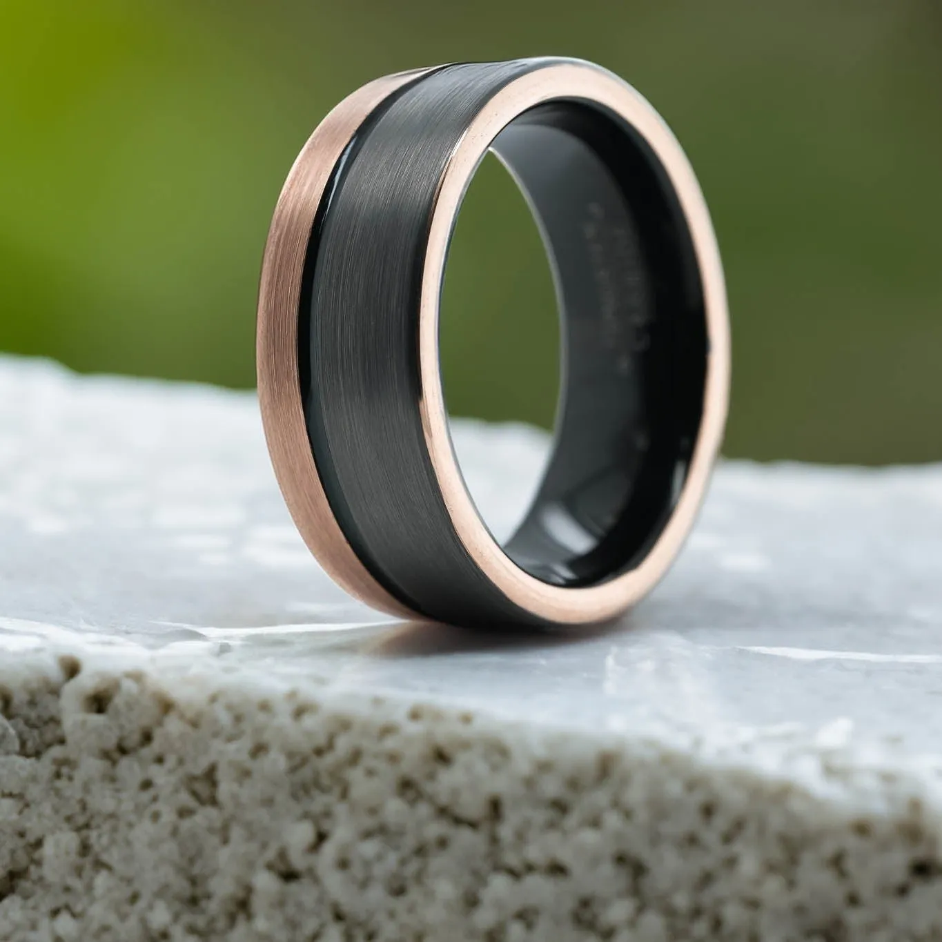 Two-Tone Brushed Silver & Rose Gold / Black Stripe & Interior - 8mm