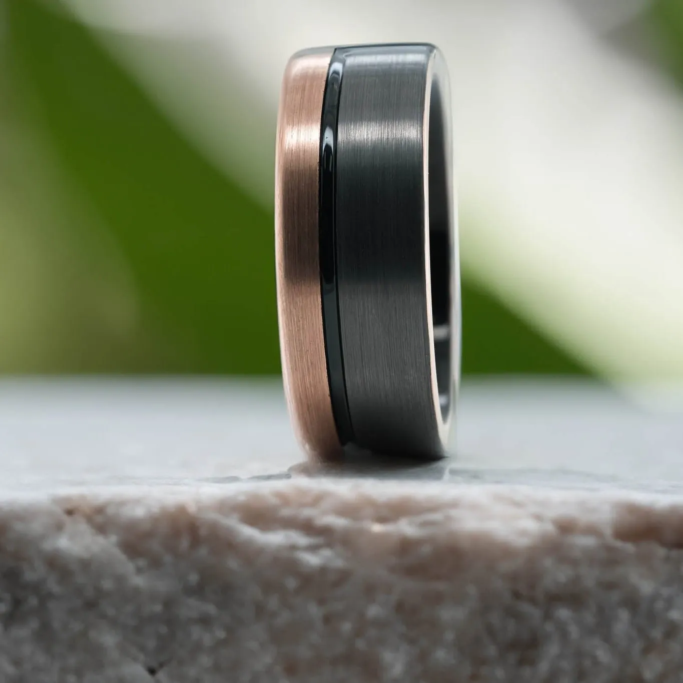 Two-Tone Brushed Silver & Rose Gold / Black Stripe & Interior - 8mm