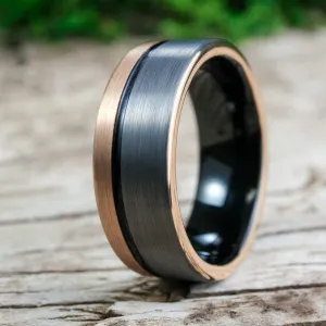 Two-Tone Brushed Silver & Rose Gold / Black Stripe & Interior - 8mm