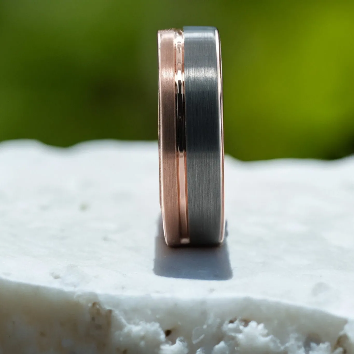 Two-Tone Rose Gold / Silver Brushed Band - 6mm