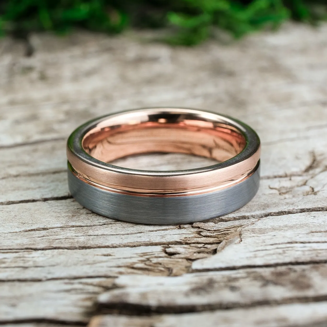 Two-Tone Rose Gold / Silver Brushed Band - 6mm