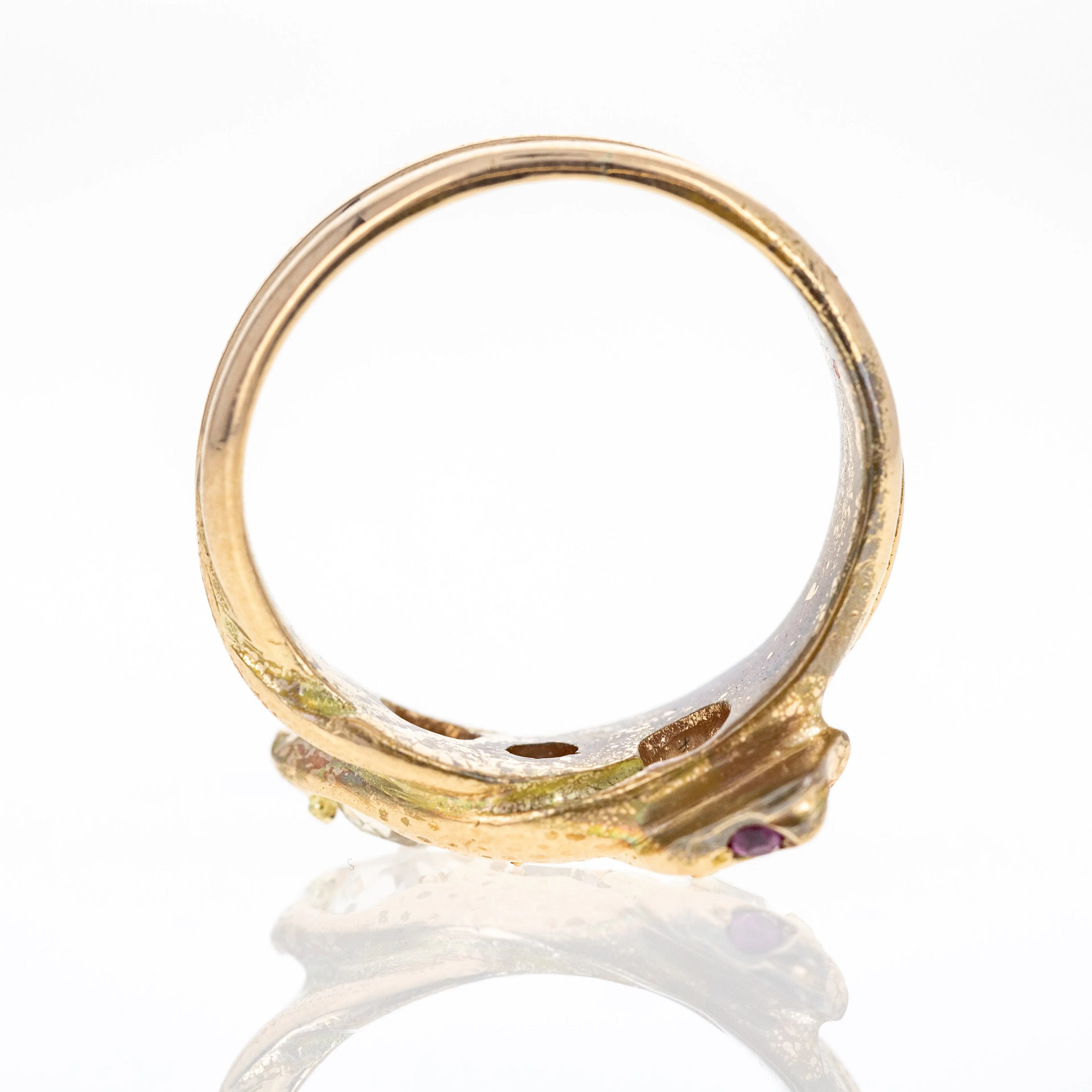 Victorian 18K Yellow Gold Old European Cut Diamond and Ruby Snake Ring