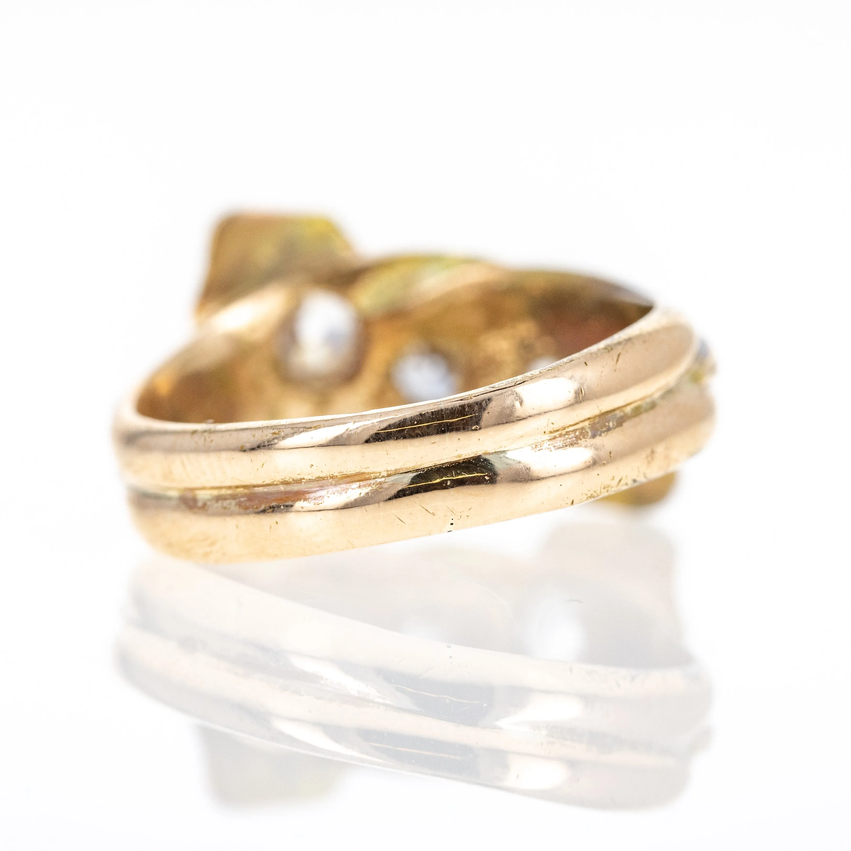 Victorian 18K Yellow Gold Old European Cut Diamond and Ruby Snake Ring