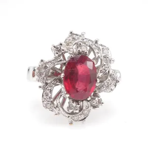 Vintage 1.2ct Ruby and Diamond Cocktail Ring in 18K White Gold