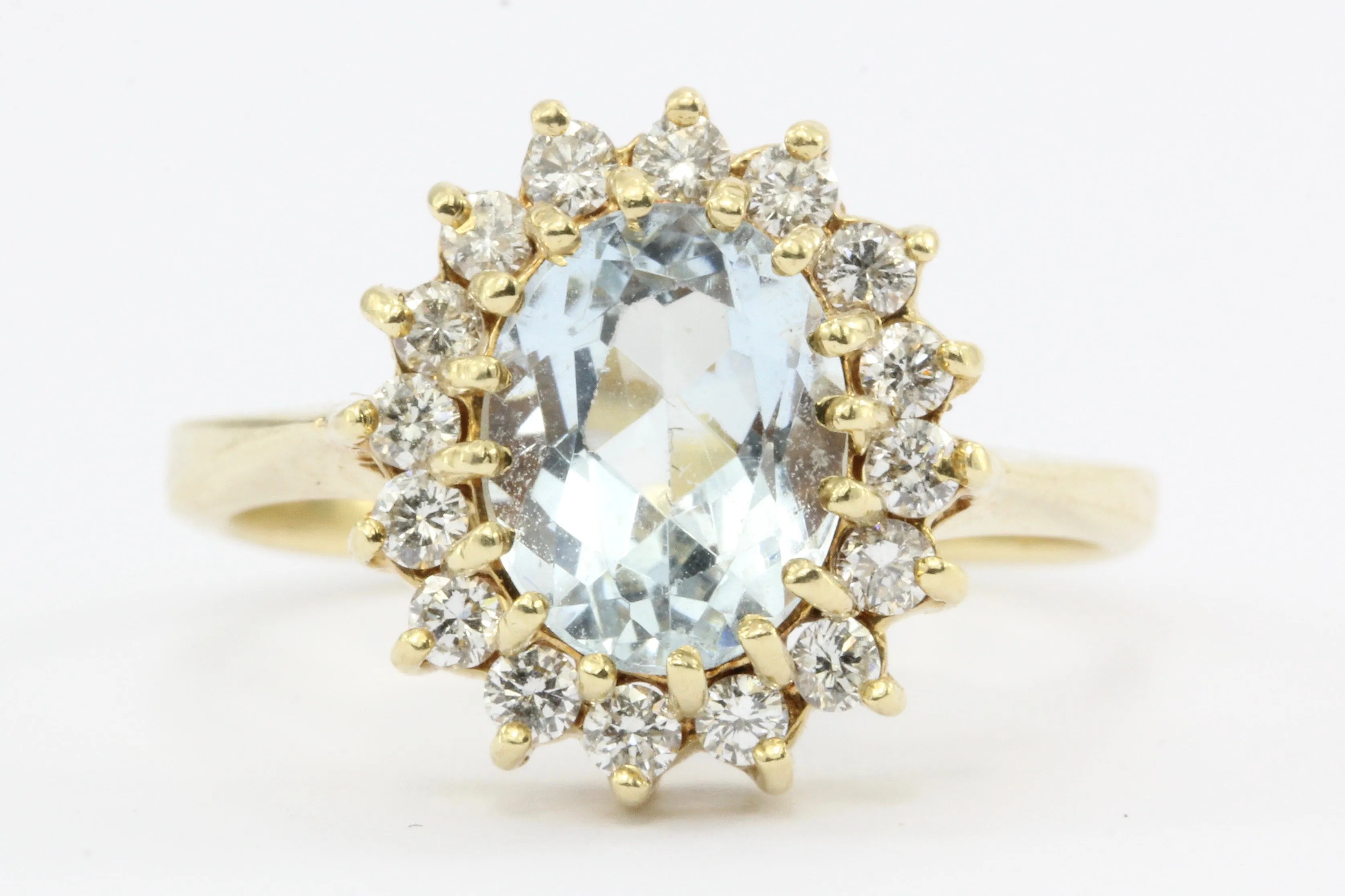 Vintage 14K Gold Aquamarine w/ Diamond Halo Ring