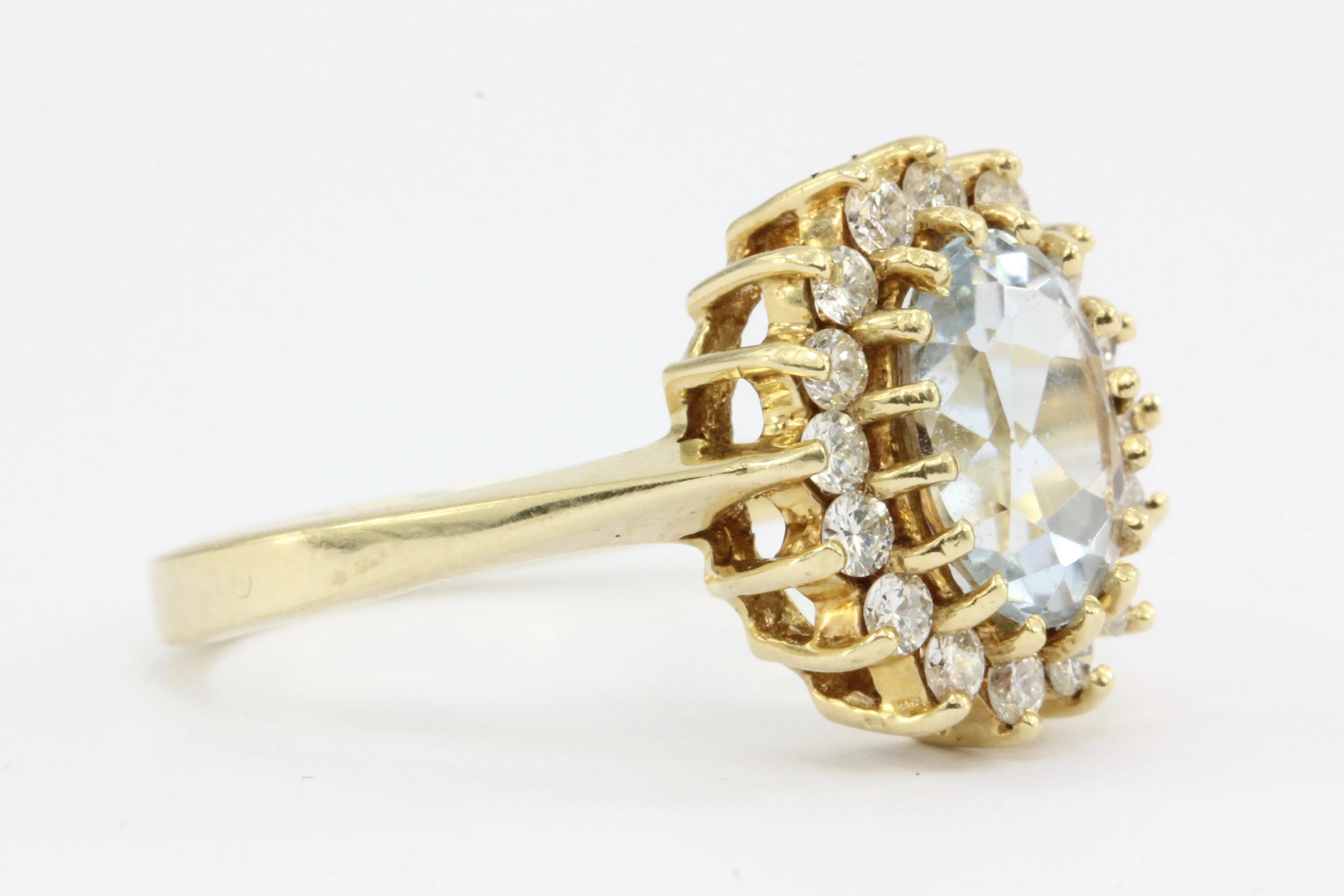 Vintage 14K Gold Aquamarine w/ Diamond Halo Ring