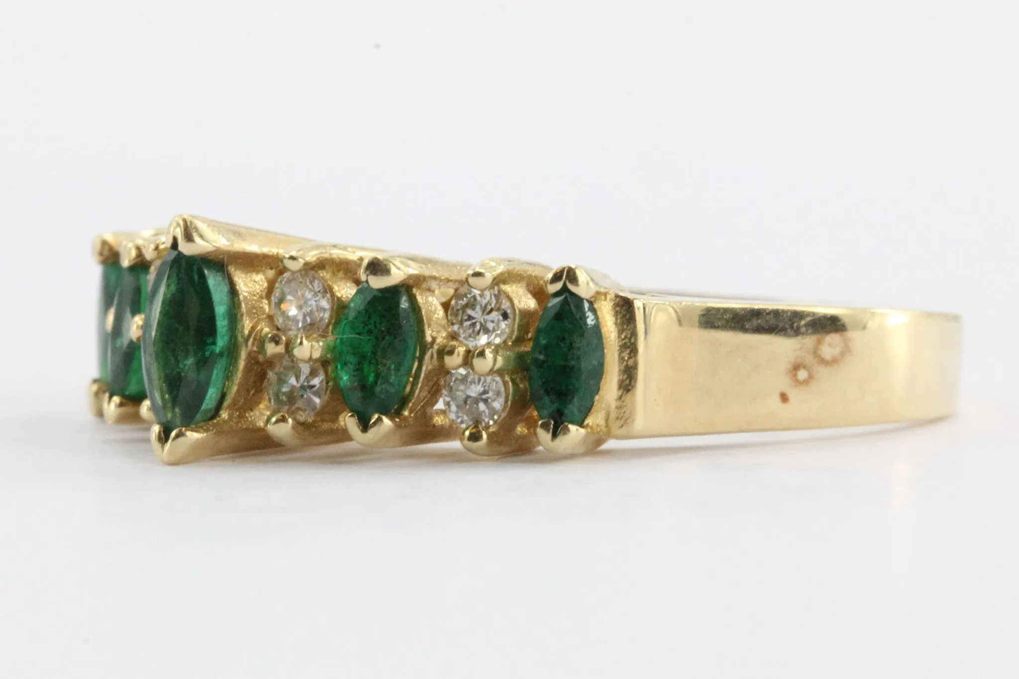 Vintage 14K Gold Emerald & Diamond Band Ring 1/2 CTW Signed BH