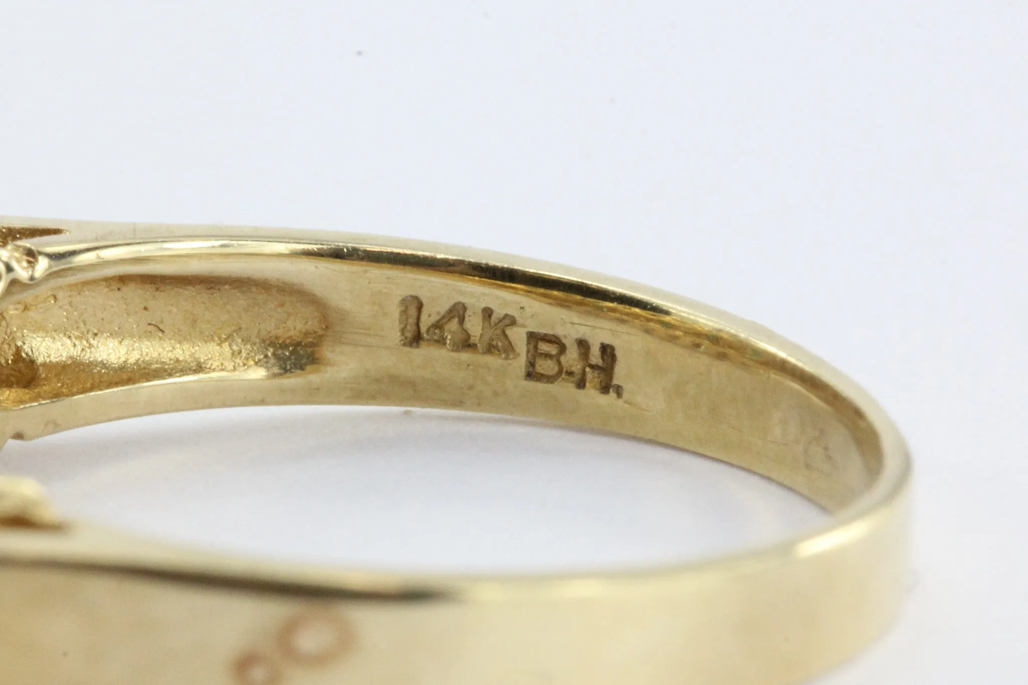 Vintage 14K Gold Emerald & Diamond Band Ring 1/2 CTW Signed BH
