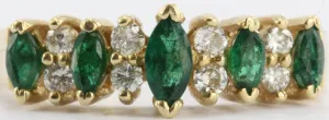 Vintage 14K Gold Emerald & Diamond Band Ring 1/2 CTW Signed BH