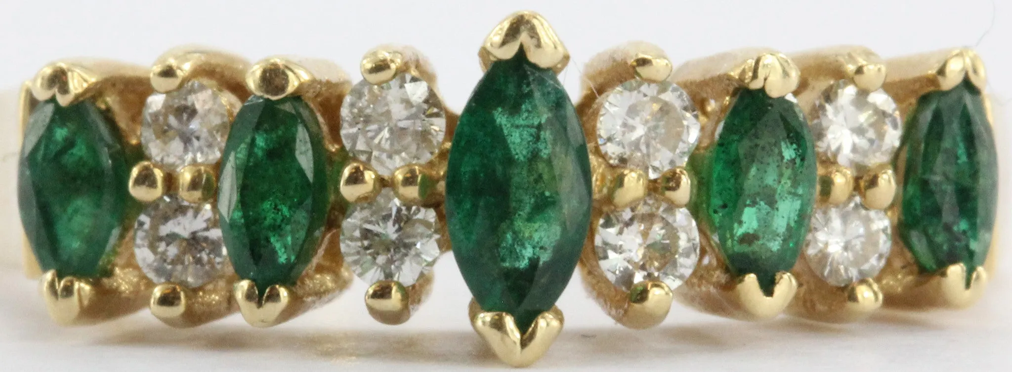 Vintage 14K Gold Emerald & Diamond Band Ring 1/2 CTW Signed BH