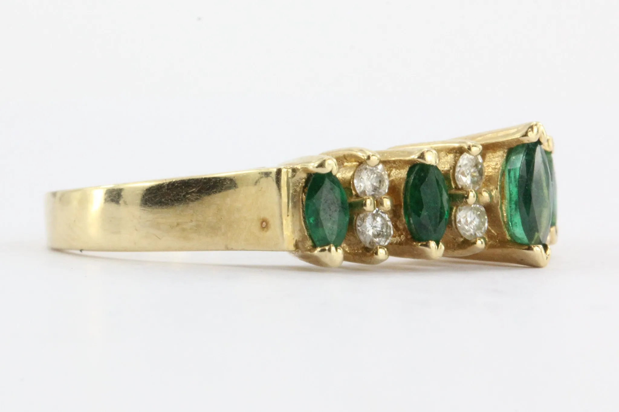 Vintage 14K Gold Emerald & Diamond Band Ring 1/2 CTW Signed BH