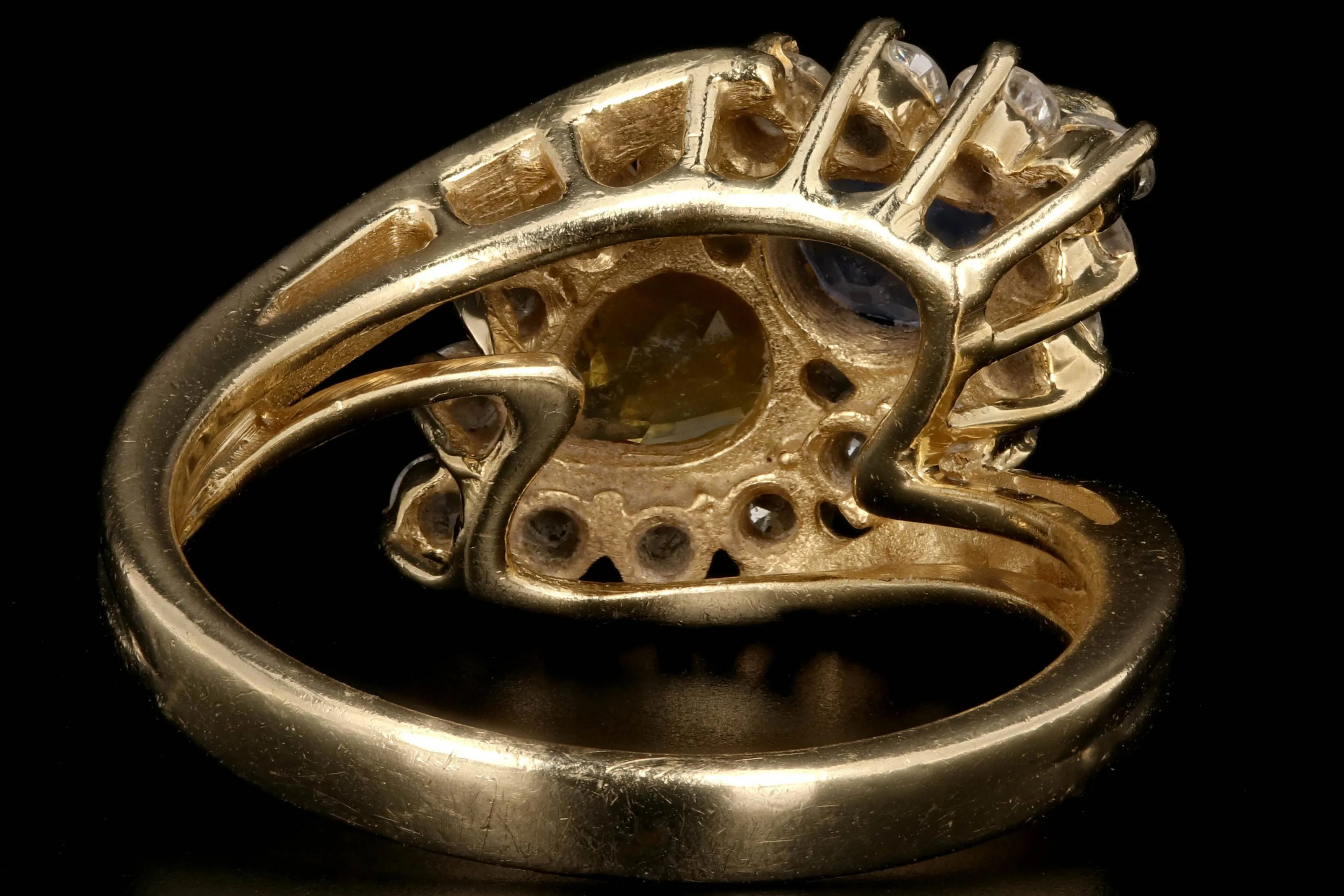 Vintage 14K Yellow Gold Blue and Yellow Sapphire and Diamond Ring