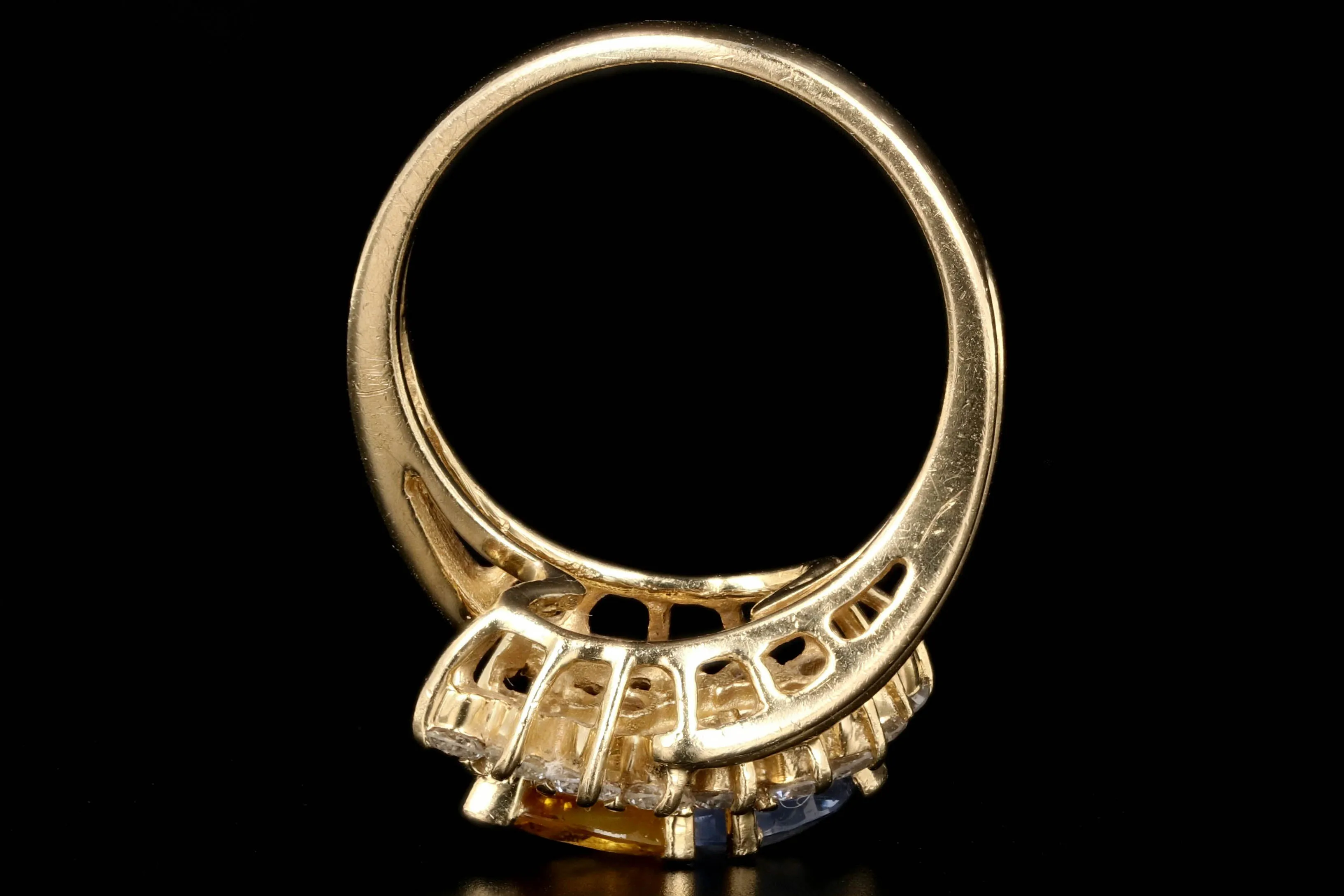 Vintage 14K Yellow Gold Blue and Yellow Sapphire and Diamond Ring