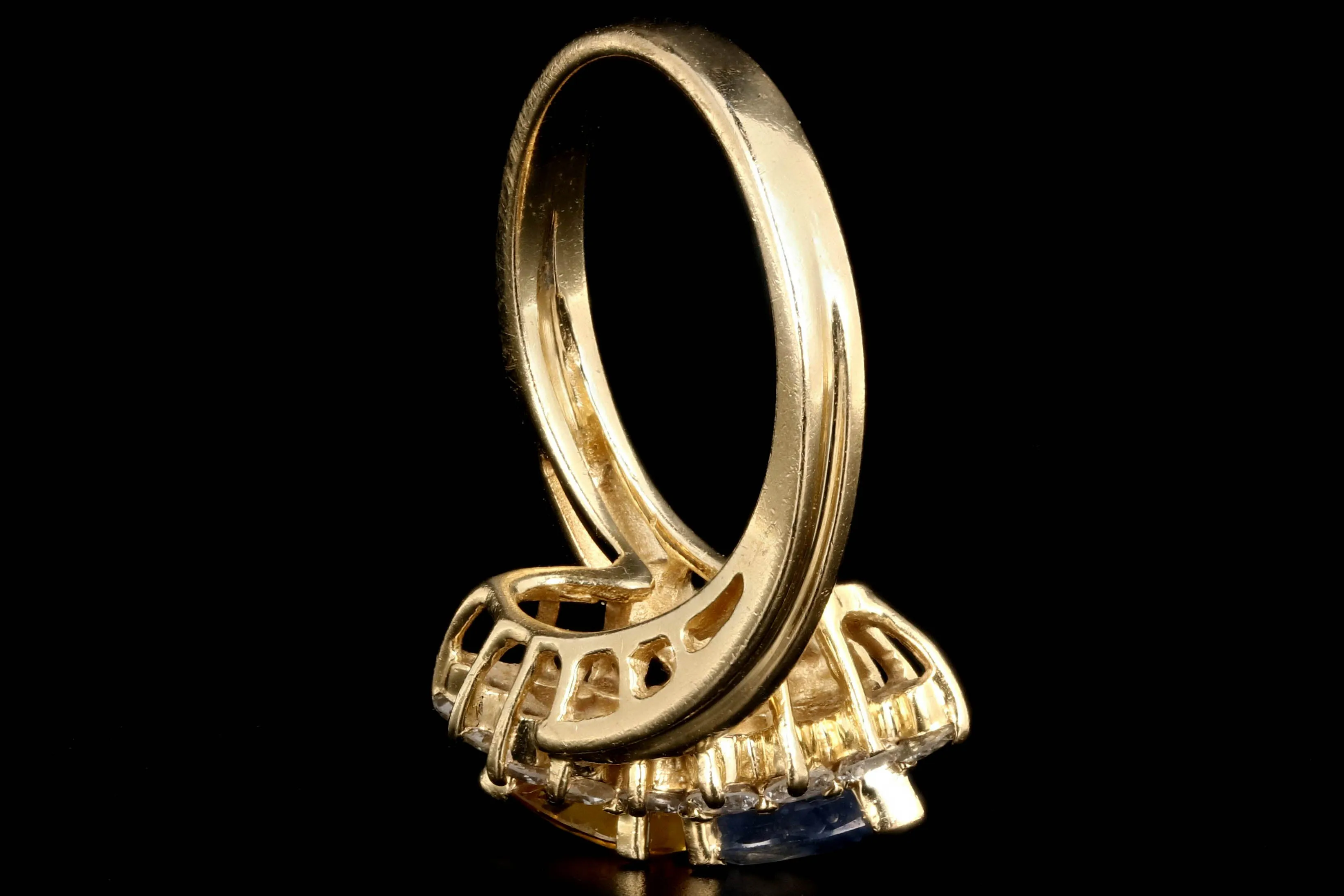 Vintage 14K Yellow Gold Blue and Yellow Sapphire and Diamond Ring